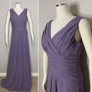 Monique Lhuillier bridesmaids dusty lilac formal dress